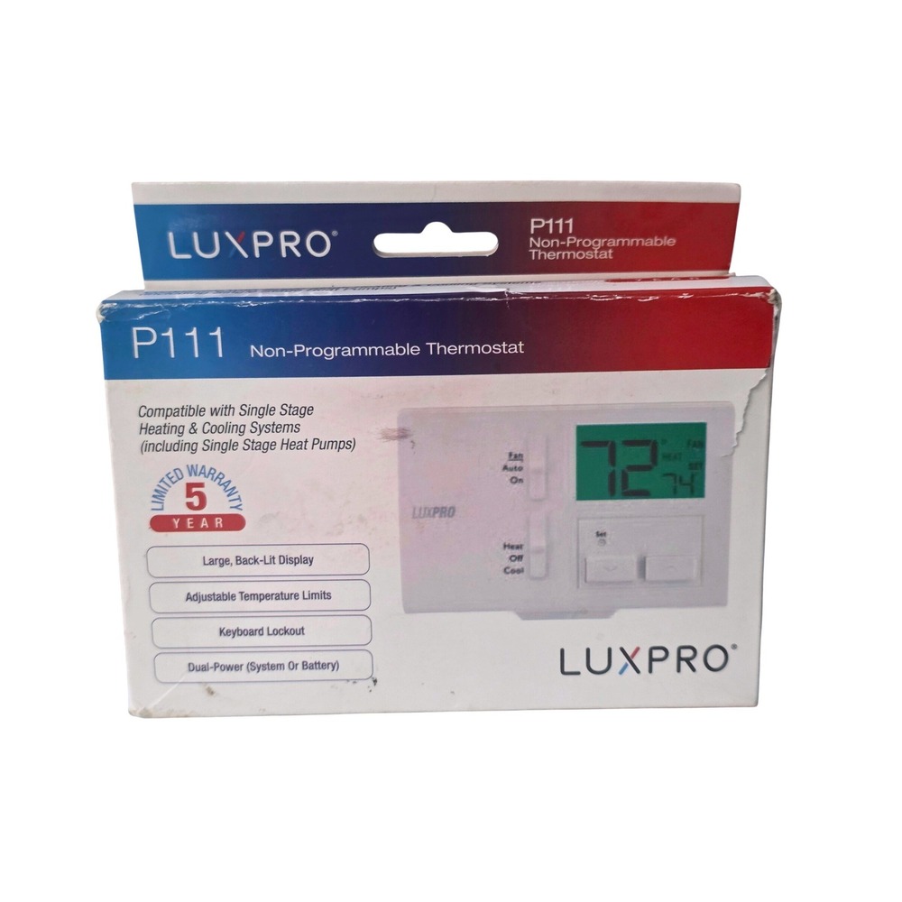 LuxPro P111 Non-Programmable Digital Thermostat Single Stage Heat Cool White